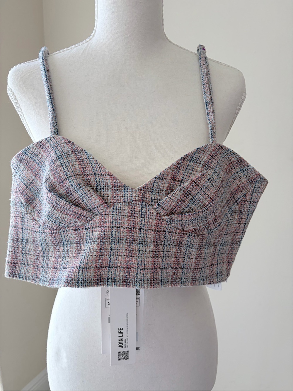 NWT Zara Multi-Color Tweed Bustier Crop Top - Small